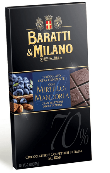 Tavoletta di cioccolato Extra fondente 70% Con mirtollo e mandorla - Rosato Vini
